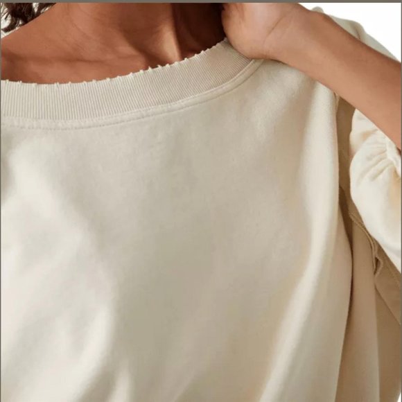 Free People Sweet Deets Sweatshirt-Women’s S-Cream Oversized Pullover Cotton - Picture 2 of 12